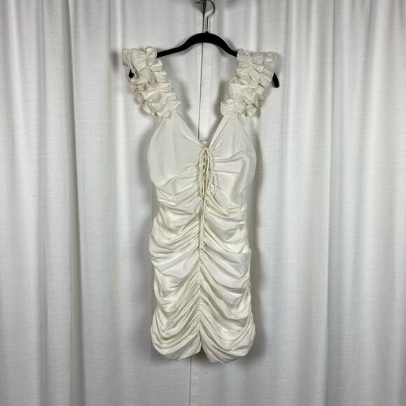 Zara Blogger Favorite Off White Ruched Front Mini Dress Sz.S NWT - Picture 7 of 16